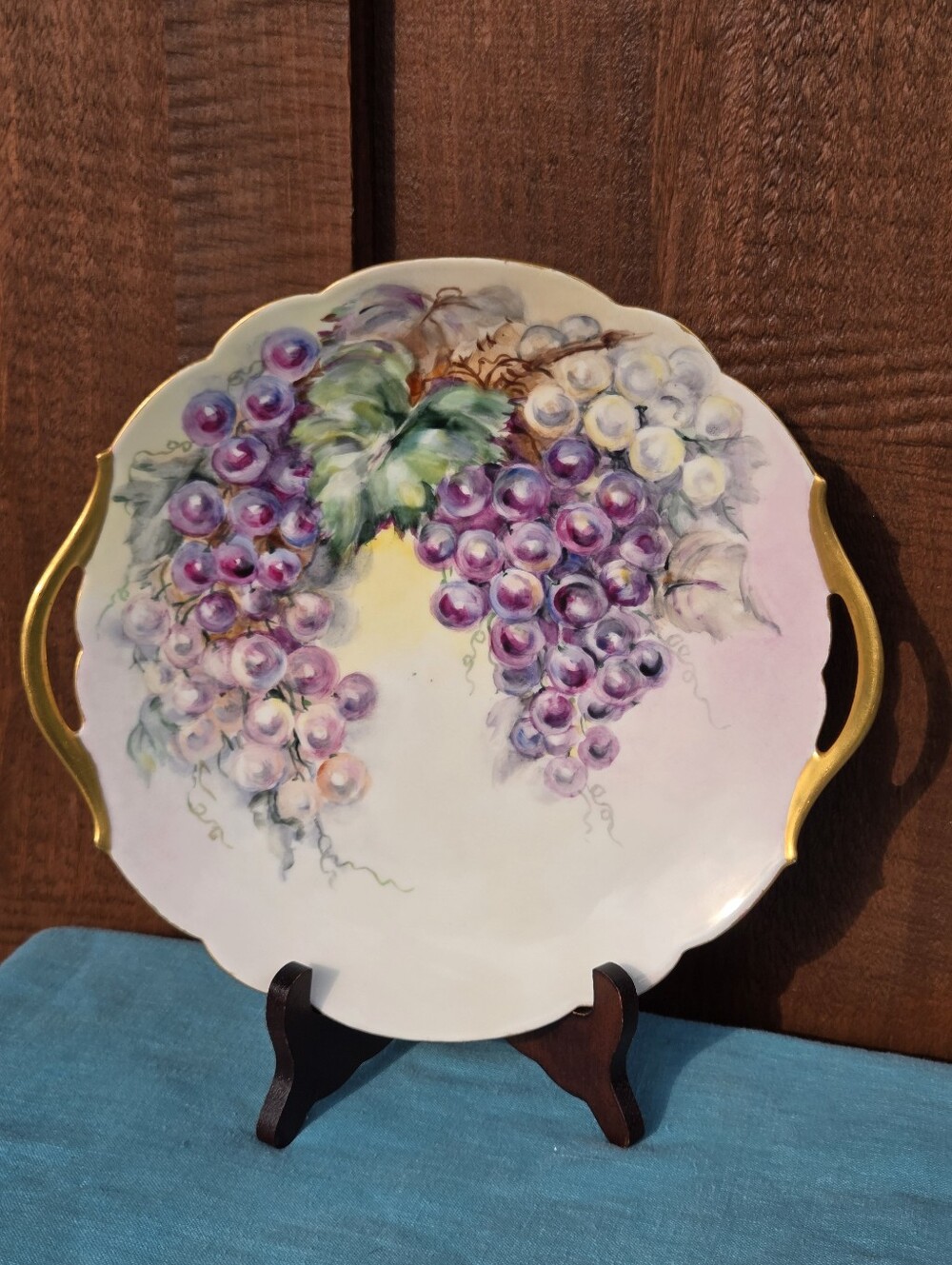 T&V Limoges France Vintage Hand  Painted Grapes Tray Plate